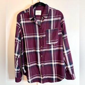 Abercrombie & Fitch A&F Burgundy Plaid Flannel Shirt